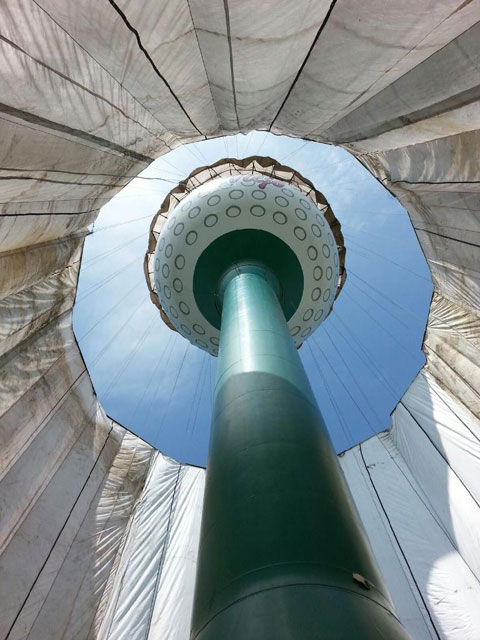 golf ball painted water tower dust confinement